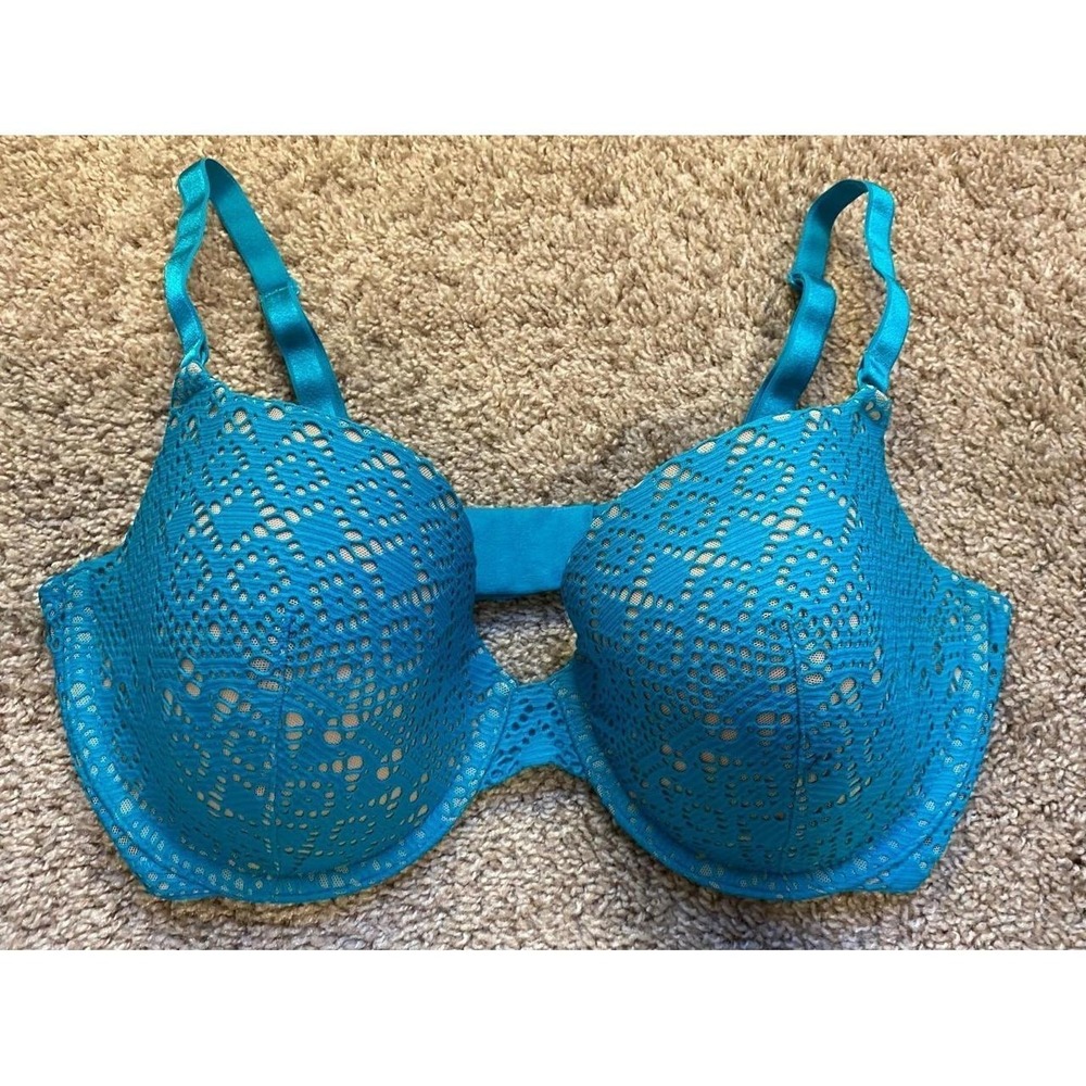 Victoria's Secret Lined Demi-Buste Double Bra 36DD Aqua Blue s2
